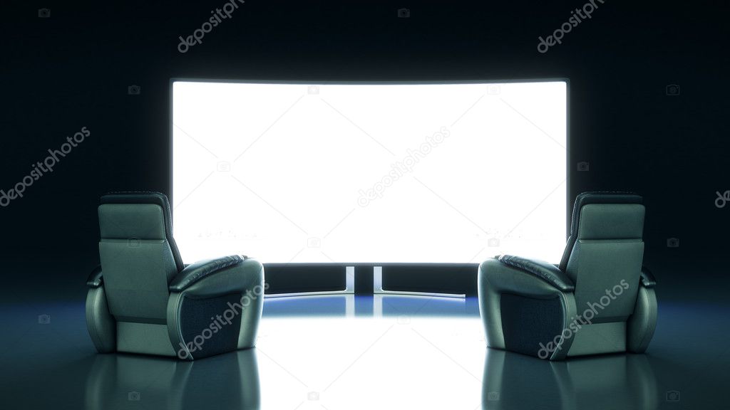 Movie Theater with blank screen. 3d rendering