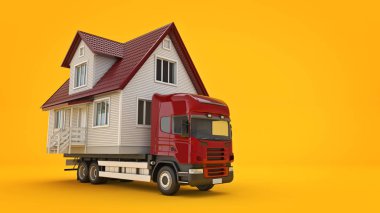 bir kamyon ile bir ev taşıma. 3D render