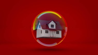Havadaki bir kabarcık sinek evde. 3D render