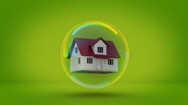 House in a bubble fly in the air. 3d rendering clipart