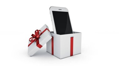 Smartphone. Hediye kutusu kavramı. 3D render