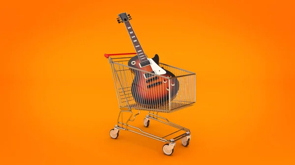 Electric guitar in shopping cart concept. 3d rendering — Stock Photo, Image