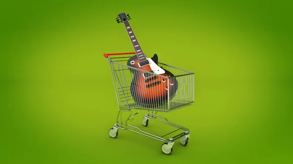 Electric guitar in het winkelen kar concept. 3D-rendering — Stockfoto