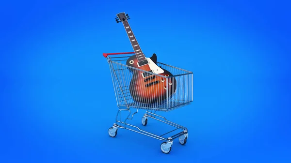 Guitarra eléctrica en concepto de carrito de compras. renderizado 3d —  Fotos de Stock
