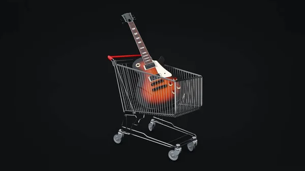 Guitarra elétrica no conceito de carrinho de compras. Renderização 3d — Fotografia de Stock