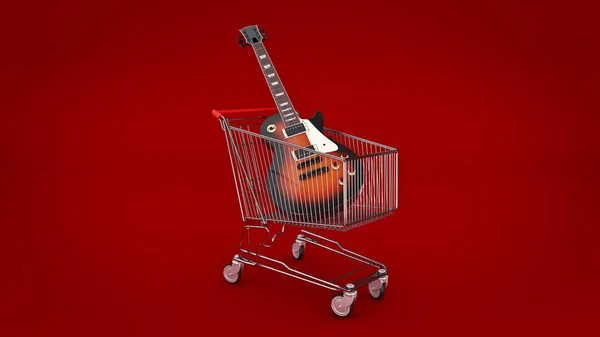 Electric guitar in shopping cart concept. 3d rendering — Stock Photo, Image