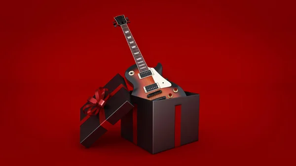 Elektrická kytara. Dárkový box koncept. 3D vykreslování — Stock fotografie