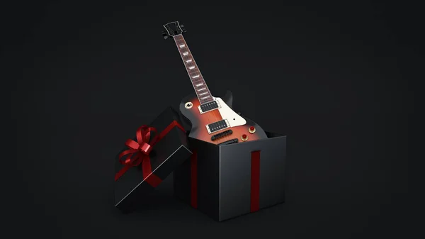 Guitarra eléctrica Concepto de caja regalo. Renderizado 3D — Foto de Stock