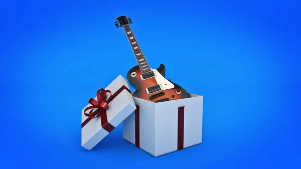 Guitarra eléctrica Concepto de caja regalo. Renderizado 3D —  Fotos de Stock