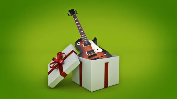 Elektrische gitaar. Geschenk box-concept. 3D-rendering — Stockfoto