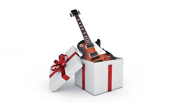 Electric guitar. Gift box concept. 3D rendering — Stock Photo, Image