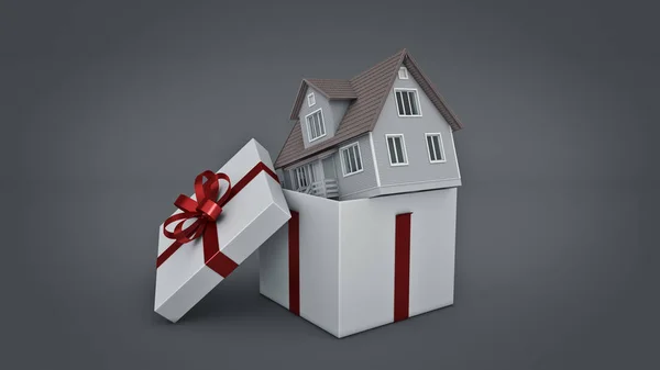House. Gift box concept. 3D rendering — Stock Photo, Image