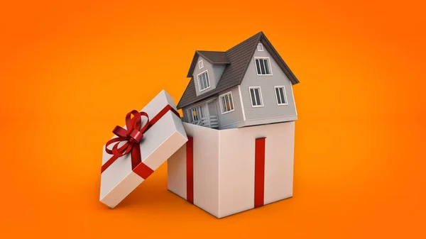 Casa. Concetto regalo. Rendering 3D — Foto Stock