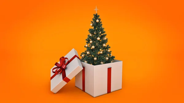 Christmas tree. Gift box concept. 3D rendering — Stock Photo, Image