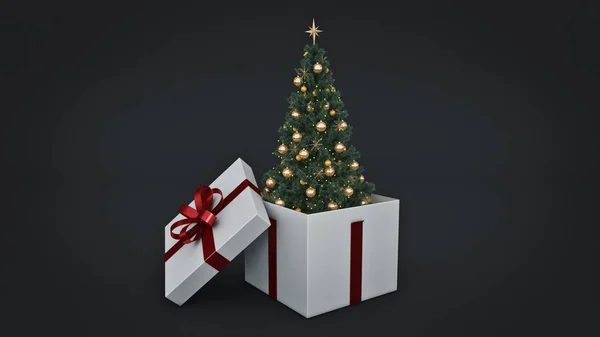 Christmas tree. Gift box concept. 3D rendering — Stock Photo, Image