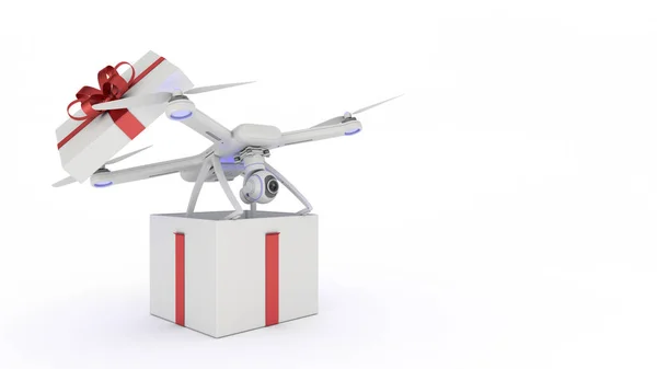 Drone, quadrocopter, con fotocamere volanti. Idea regalo. Rendering 3D — Foto Stock