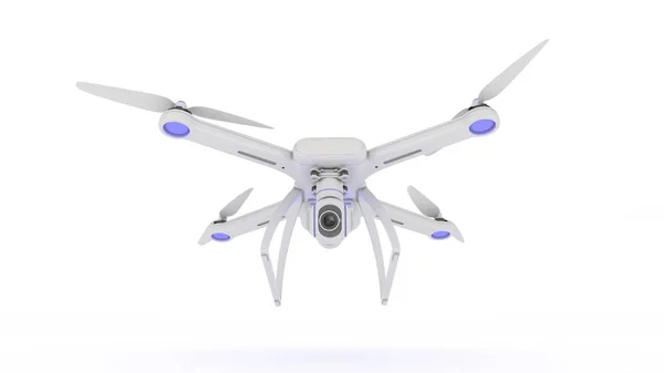 Безпілотник, квадрокоптер, з фотоапаратом, що летить у блакитному небі. 3D візуалізація — стокове фото