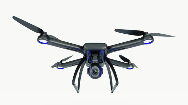 Drone, quadrocopter, con macchina fotografica che vola nel cielo blu. rendering 3d — Foto Stock