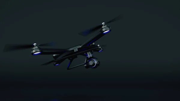 Drone, quadrocopter, con cámara fotográfica volando en el cielo azul. renderizado 3d —  Fotos de Stock