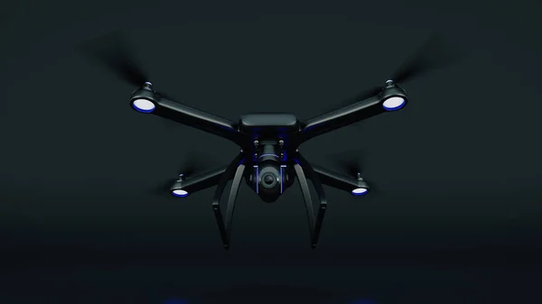 Drone, quadrocopter, con cámara fotográfica volando en el cielo azul. renderizado 3d —  Fotos de Stock