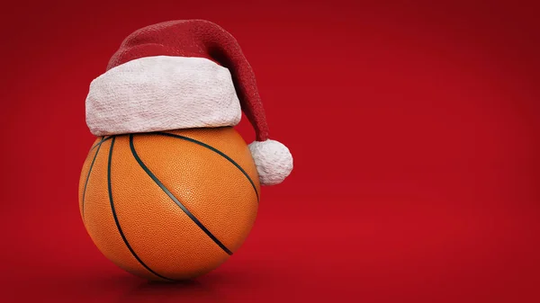 Concetto natalizio. Pallone da basket arancione. rendering 3d — Foto Stock