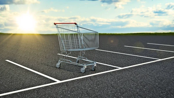Carro de compras en estacionamiento. renderizado 3d — Foto de Stock