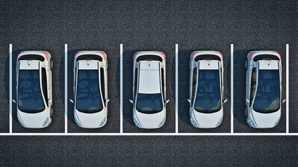 Carros no estacionamento. Renderização 3d — Fotografia de Stock