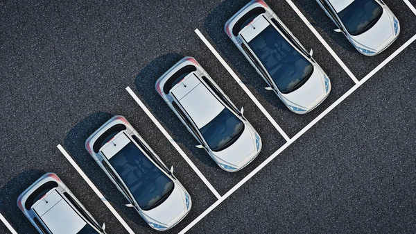 Auto's op parkeerplaats. 3D-rendering — Stockfoto