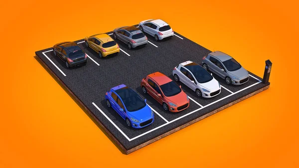 Αυτοκίνητα στο πάρκινγκ. 3D rendering — Φωτογραφία Αρχείου