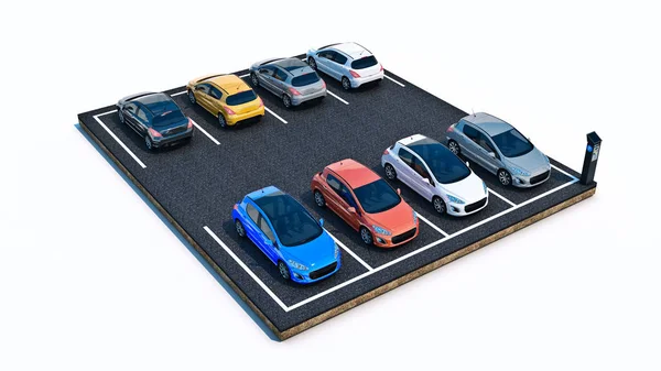 Bilar på parkeringen. 3D-rendering — Stockfoto