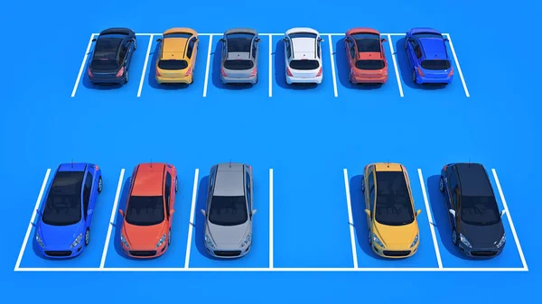 Bilar på parkeringen. 3D-rendering — Stockfoto
