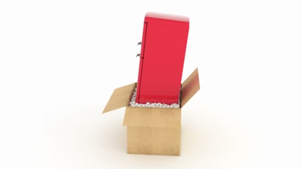 Refrigerator in cardboard box — Stock Video