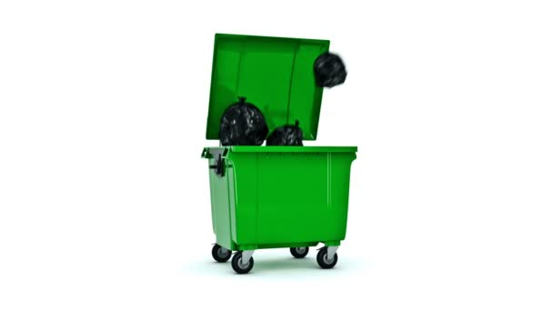 Yeşil çöp konteyneri. — Stok video
