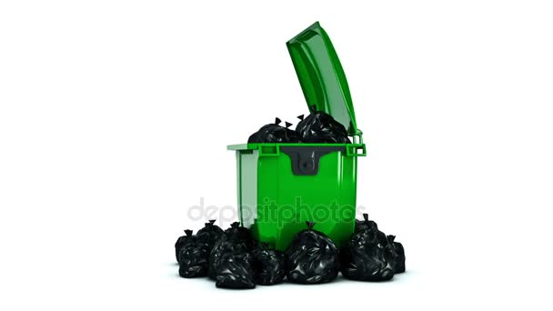 Зеленые контейнеры для мусора . — стоковое видео