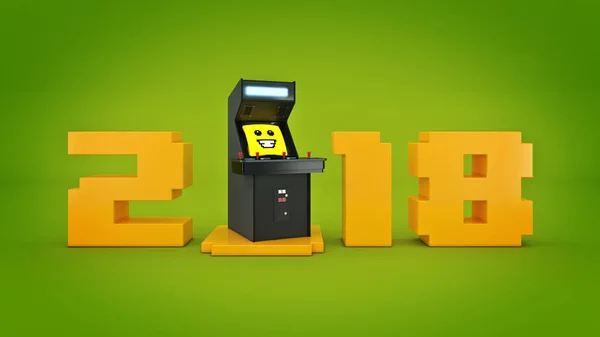 Vintage arcade game machine concept 2018 New Year . — Stock Photo, Image