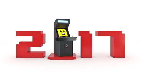 Vintage arcade game machine concept 2017 New Year . — Stock Photo, Image