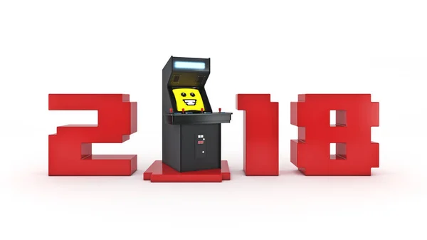 Vintage arcade spelmachine concept 2018 Nieuwjaar . — Stockfoto