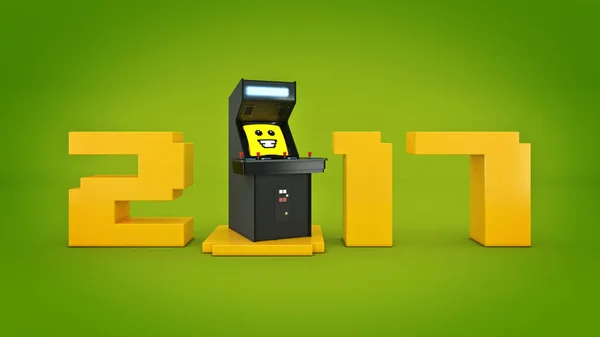 vintage arcade game machine concept 2017 New Year .