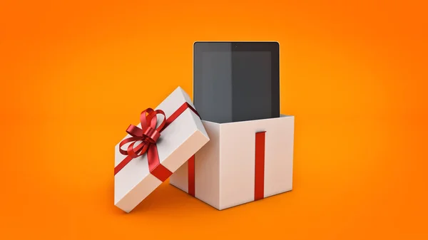 Tablet-Computer. Geschenkbox-Konzept. — Stockfoto