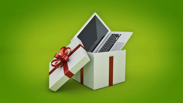 Laptop-Computer. Geschenkbox-Konzept. — Stockfoto