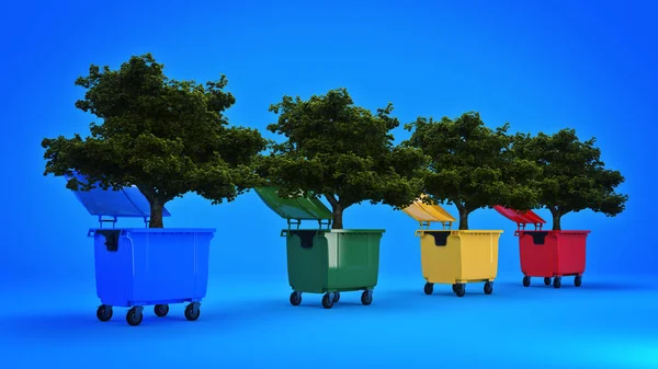 垃圾容器与树 — 图库照片