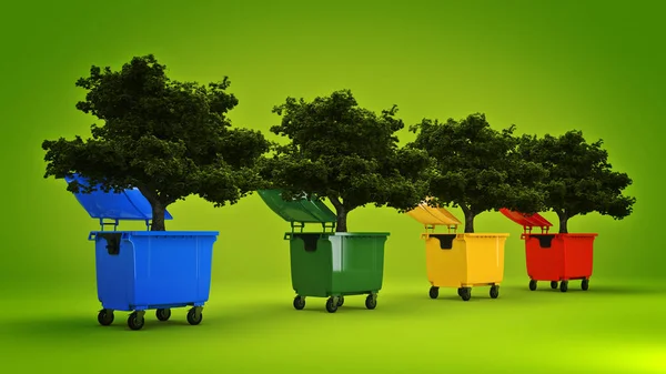 Ağaç ile çöp konteyneri — Stok fotoğraf