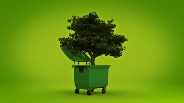 Garbage containers with tree — Stock Photo, Image