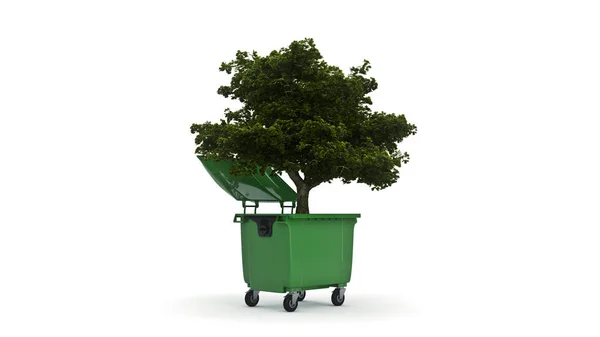 Müllcontainer mit Baum — Stockfoto