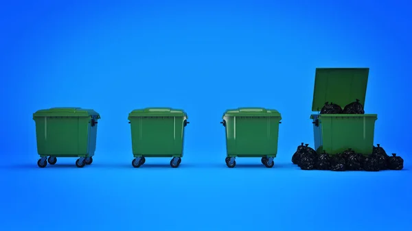 Green garbage containers.