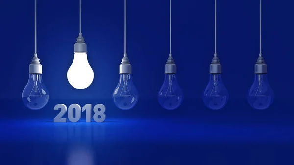 2018 Señal de Año Nuevo dentro de las bombillas. Renderizado 3D —  Fotos de Stock