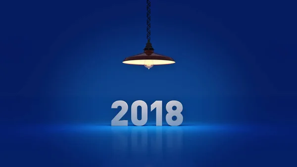 2018 segno di Capodanno all'interno lampadine. Rendering 3D — Foto Stock
