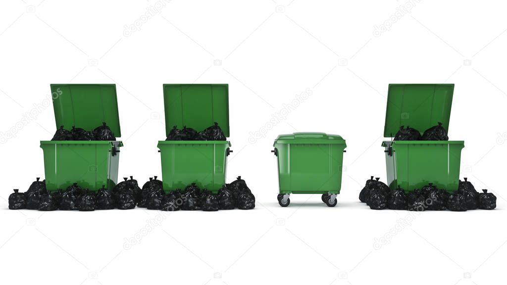 Green garbage containers. 