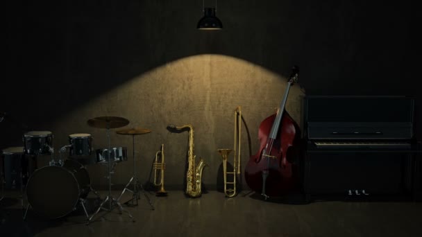 Musik instrumenterar. 3D-rendering — Stockvideo