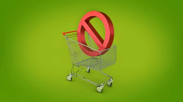 Carrinho de compras com proibido, sinal de proibição . — Fotografia de Stock